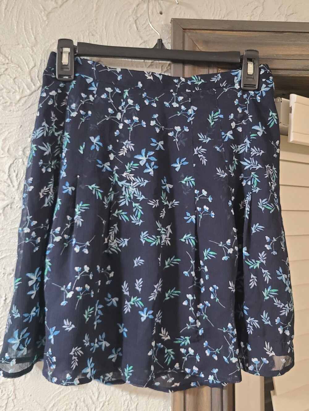 Banana Republic navy blue short A-line skirt- delicate teal / light Blue Floral